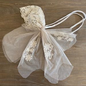 Boho Short Wedding Vail, Boho Lace Turban